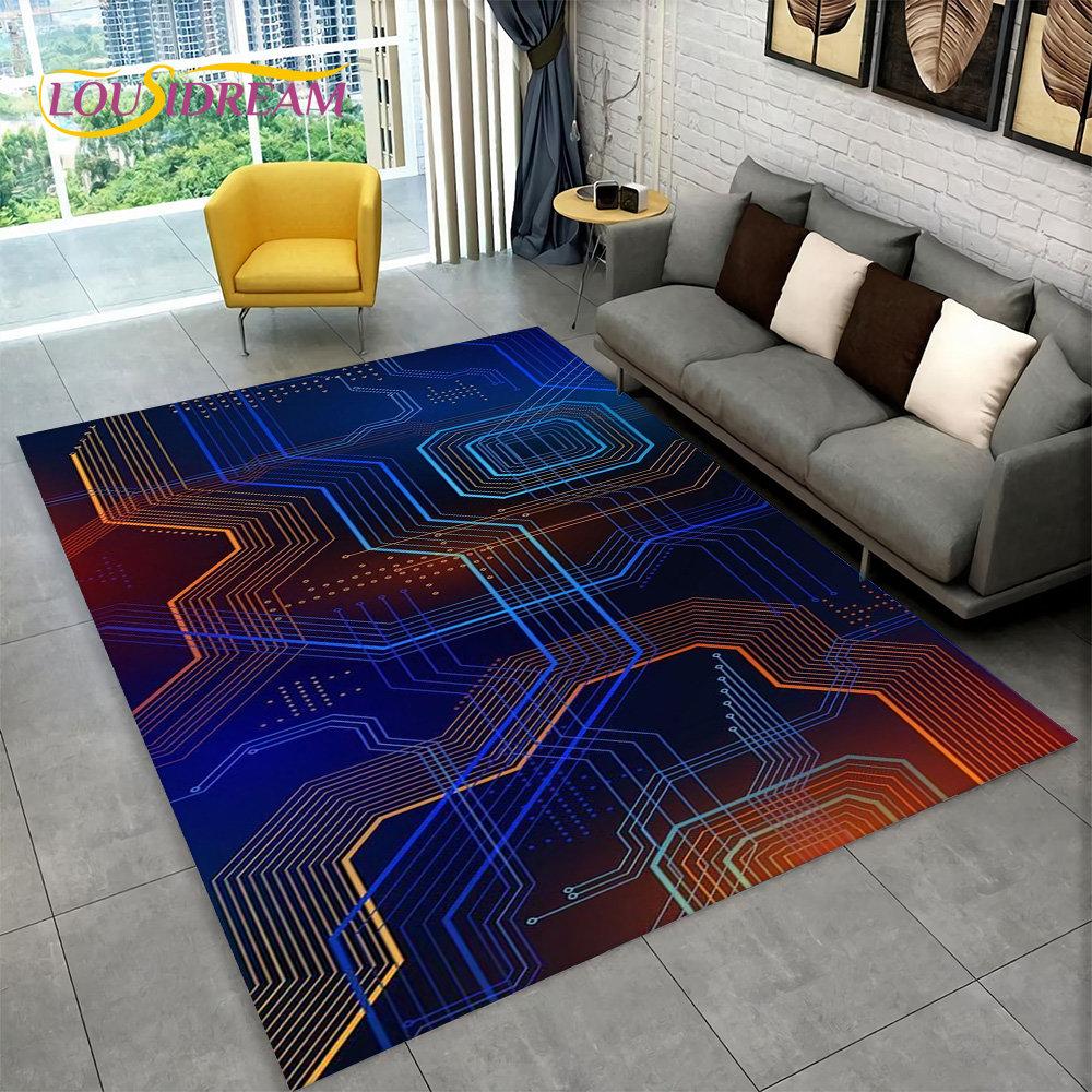 3D Chip Circuit Board Area Rug,Carpet Rug for Home Living Room Bedroom Sofa Play Room Doormat Decor,Kid Game Non-slip Floor Mat