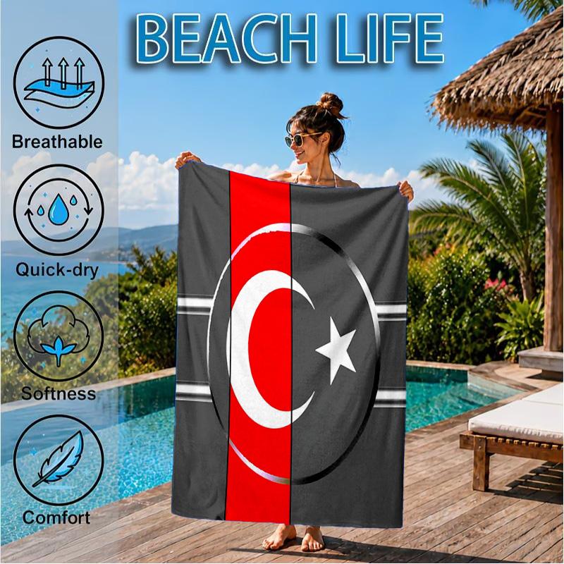 Turkish Flag Design Beach Towel, Quick-drying, Easy to Care for, Suitable for Both Fitness and Beach Vacations,Sports Essential