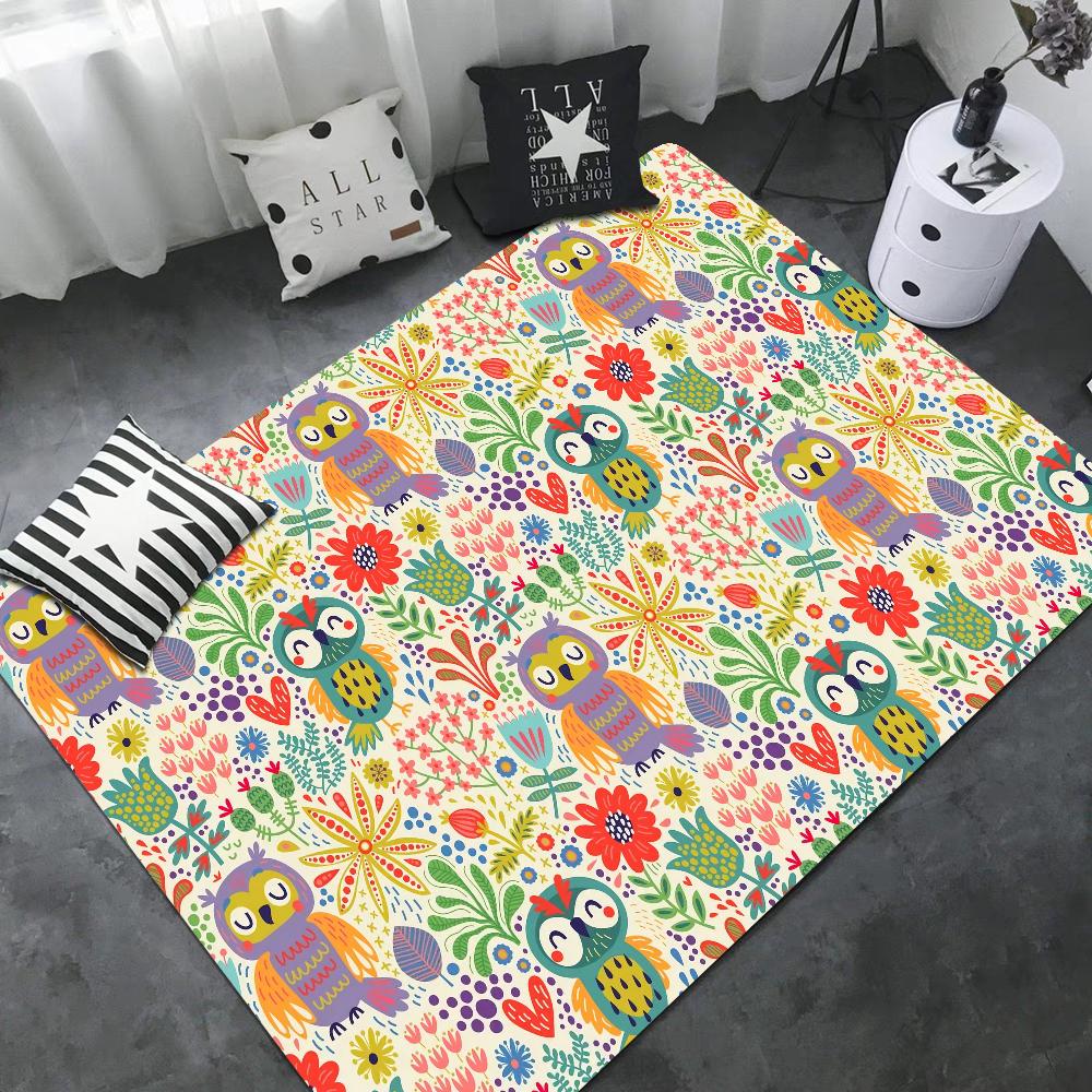 Pattern Colorful Owls Floor Mat INS Style Soft Bedroom Floor House Laundry Room Mat Anti-skid Household Carpets