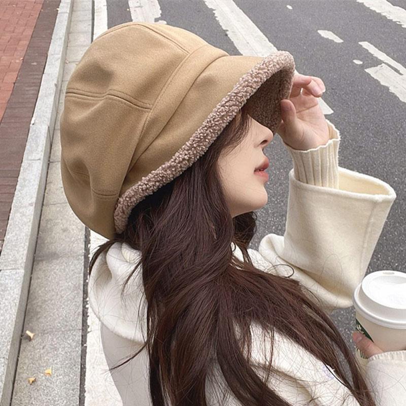 Women Thick Fisherman Hat, Winter Thick Velvet Warm Hat, Large Brim For Winter Warmth And Anti Separation, Ear Protection Decor