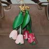 Sophisticated Leather Flower Keychain Sturdy Leather Floral Keyring Pendant Accessory For Unique Style Enthusiasts
