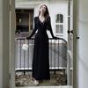 Pure desire deep V sexy lace splicing dress autumn and winter new temperament waist show figure A word long dress