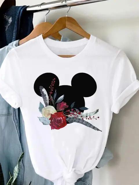 2025 Summer New Fashionable Cute Women Plus Size Retro Mickey Minnie Printed Tshirt Loose Casual Versatile Tshirt Top