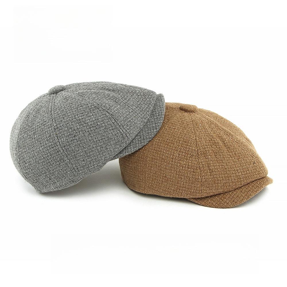 Unisex Knit Wool Blend Newsboy Cap British Retro Octagonal Hat Baker Boy Cap Gatsby Cabbie Hat Winter Warm Solid Color Peaked Cap
