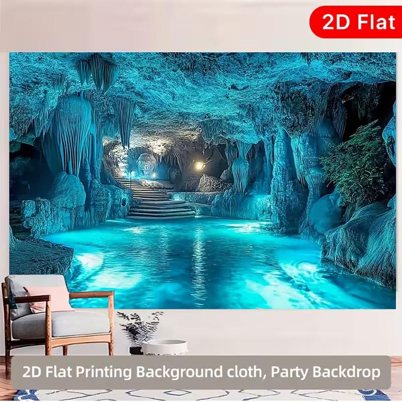 2D Mystical Turquoise Cave with Water and Stairs Background