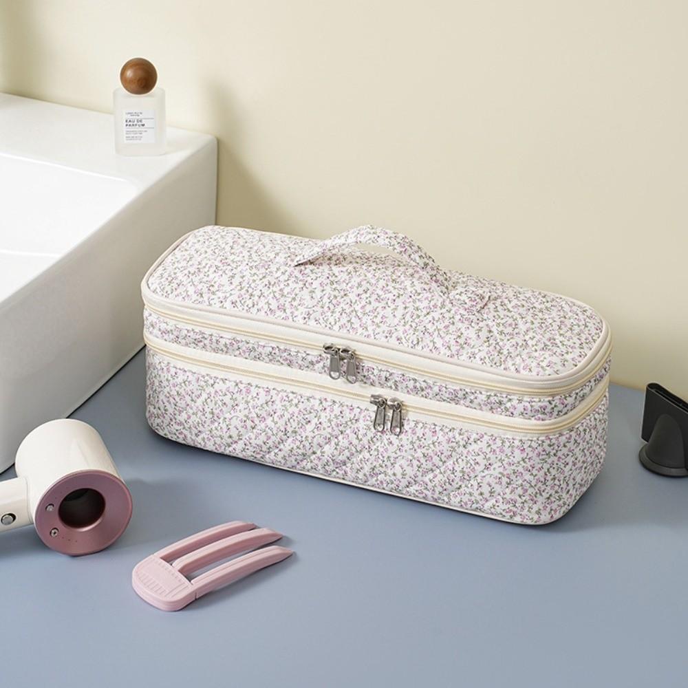 Cotton Hair Dryer Storage Bag Double-Layer Large Capacity Travel Storage Pouch Lightweight Makeup Bag Curling Iron Storage