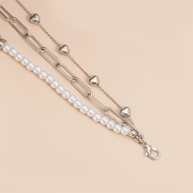 Elegant Irregular Heart Shaped Pendant Layering Pearls Necklace Alloy Jewelry For Women Fashion Accessories