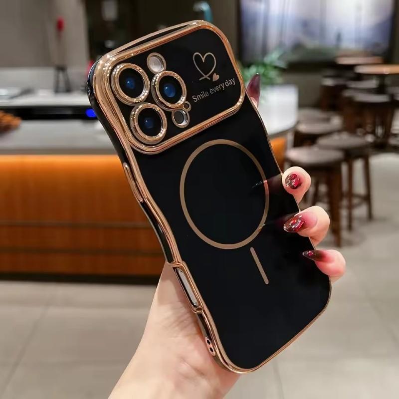 Modne etui Magsafe w kształcie serca z falą, galwanizowane, na iPhone 17 Pro Max 16E 15 14 13 12 11, magnetyczna bezprzewodowa osłona do ładowania