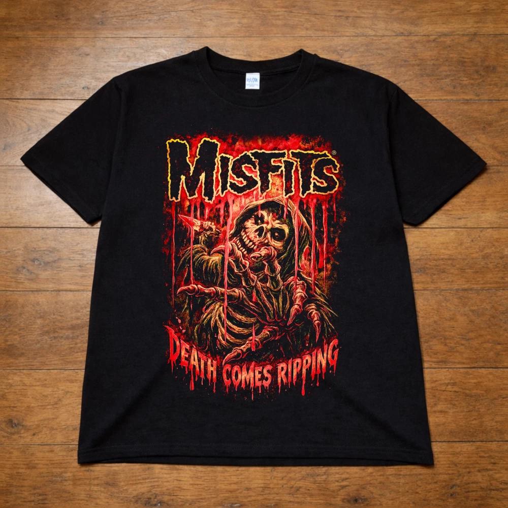Misfits Death Comes Ripping T Shirt Horror Punk Band Skull Tee Adults Kids Black 2XL