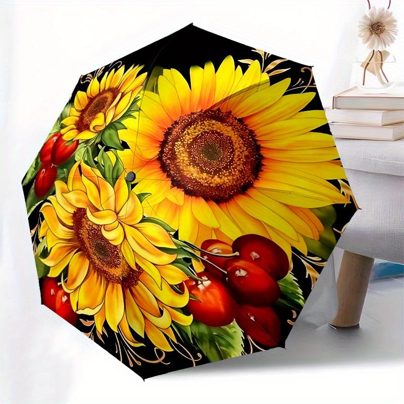 1pc Sunflower Bouquet with Berries Umbrella with Plastic Handle,Suitable for All Seasons Home Travel Outdoor UmbrellaB1617
