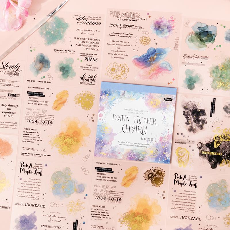 Journal GO 20pcs Artistic Creative PET Flower Stickers Collage Material Decorative Aesthetic Stickers for Scrapbooking Gift Card
