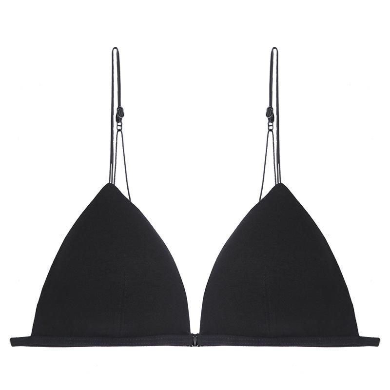 Women's Sexy Front Closure Triangle Cup Thin Style Backless Simple Bra Invisible Wireless Underwear for Small Bust