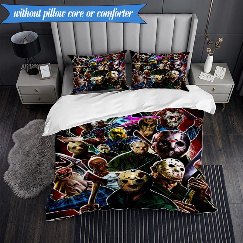 Horror Movie Characters 3pcs K-pop music group Bedding set,Ideal for Bedroom, Dormitory,Including Duvet Cover And 2pcs Pillowcases,Fan gifts