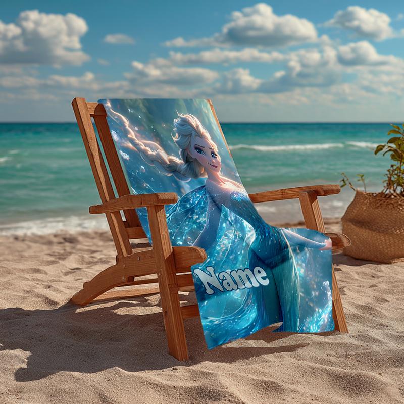 Custom Name Ultra-Soft Beach Towel with Elsa Theme,Ideal for Pool - Camping, Diving - Perfect Travel Essential, Vibrant Beach Towel.