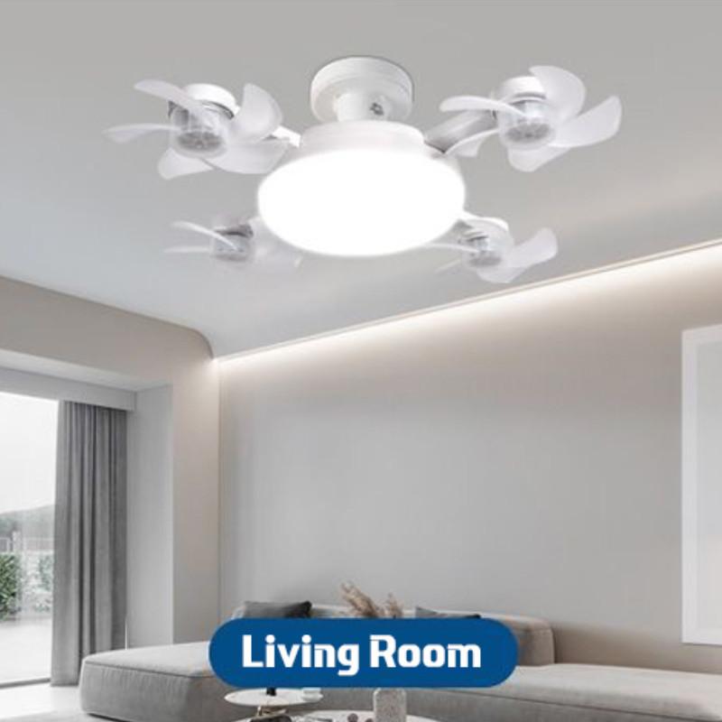 E27 Fassung Deckenventilator mit Licht 60W LED Beleuchtung Kleiner Deckenventilator Haushalt Wohnzimmer 4-Motor Ventilator mit Licht