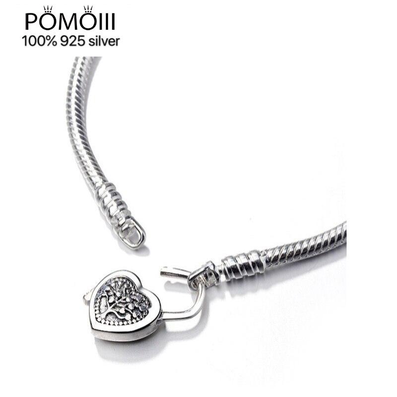 100% Real 925 Sterling Silver Pan Bracelet for Women Fit Original Love Heart Snake Charms Bangle High Quality Jewelry