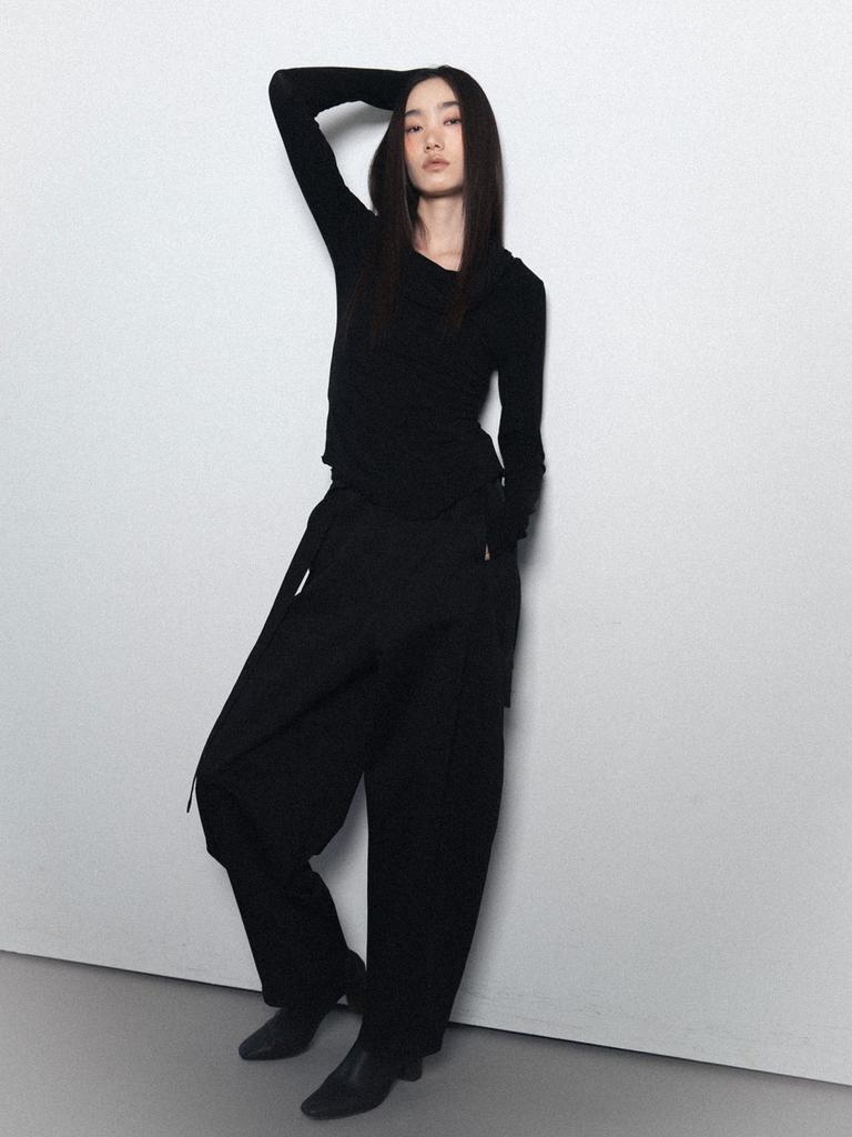 Visus Cotton Belted Pants_Black