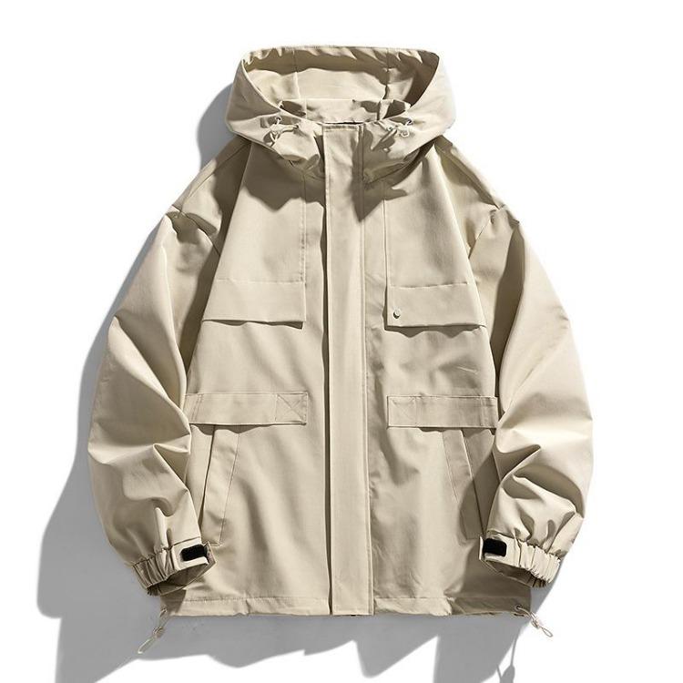 Men Spring Autumn Loose Hooded Tooling Jacket INS Trendy Fat Plus Size Top Coat