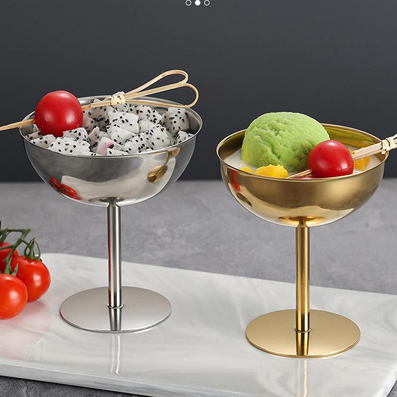 Retro High-Foot Dessert Cup 304 Stainless Steel Luxury Container for Ice Cream Cocktails Pudding Hotel & Restaurant Quality
