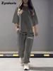Summer Women's Loose Hollow Crew Neck T-Shirt Top Pants Set Two Piece Outfit