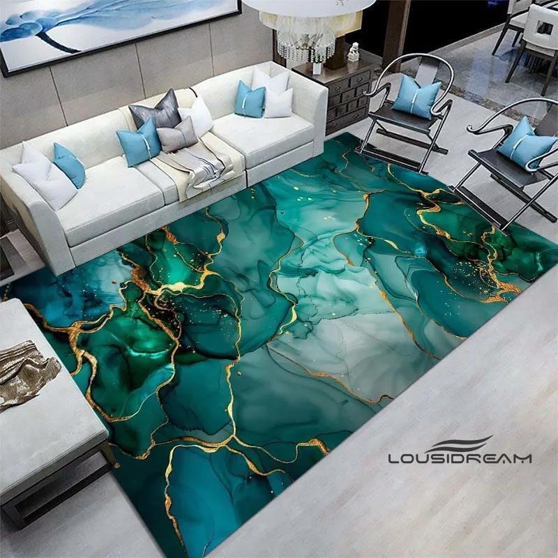 Luxury Fantasy Marble Carpet, Bedroom Carpet, Living Room, Sofa Decoration, Large Green and Gold Game Decoration