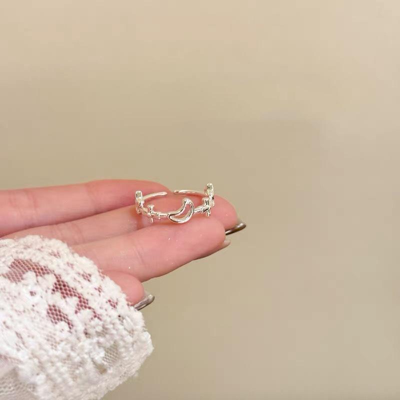 Exquisite Crescent Moon & Star Adjustable Ring for Women – Fashionable, Versatile, Stackable, and Trendy Adjustable Open