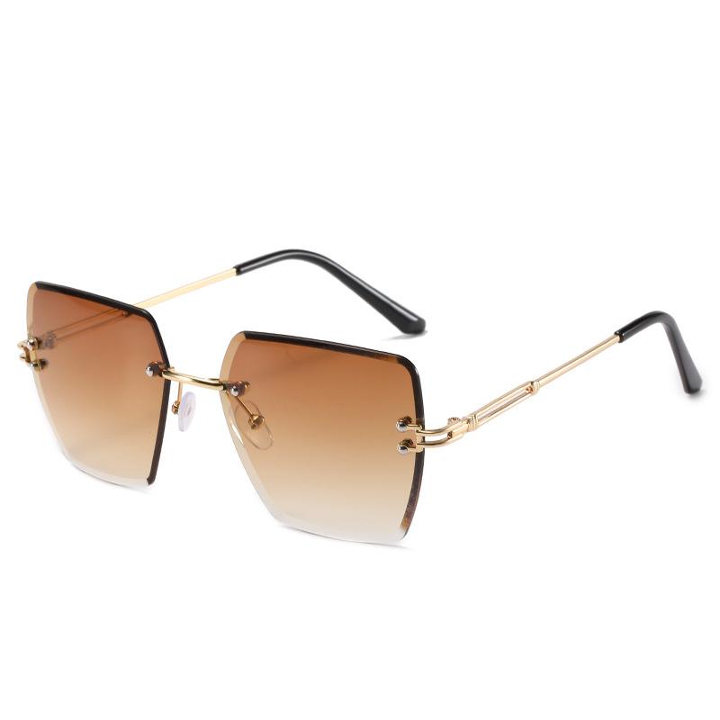 New Frameless Cut Edge Sunglasses Women Trendy Polygonal Gradient Color Sunglasses 9064