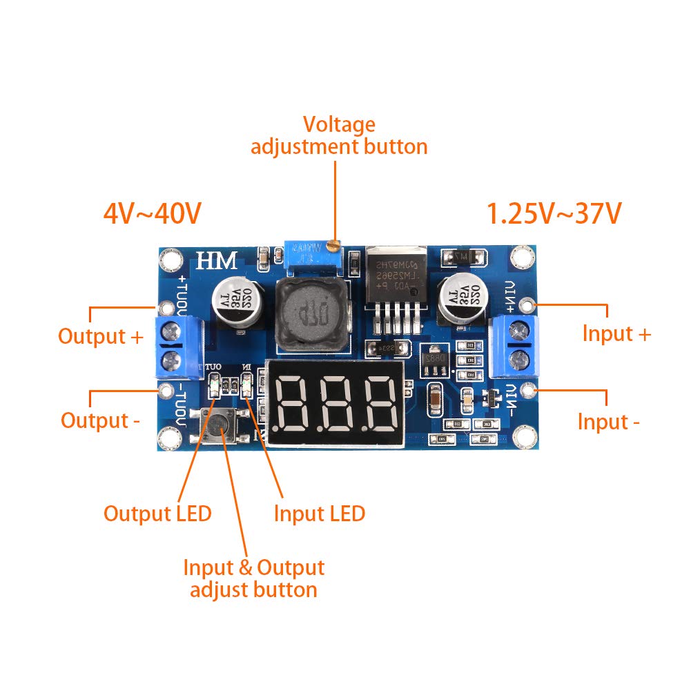 2 Pcs LM2596s DC Buck Converter, MELIFE Adjustable DC To DC Step-down Voltage Regulator Power Module 36V 24V 12V To 5V 2A Voltage Stabilizer with LED