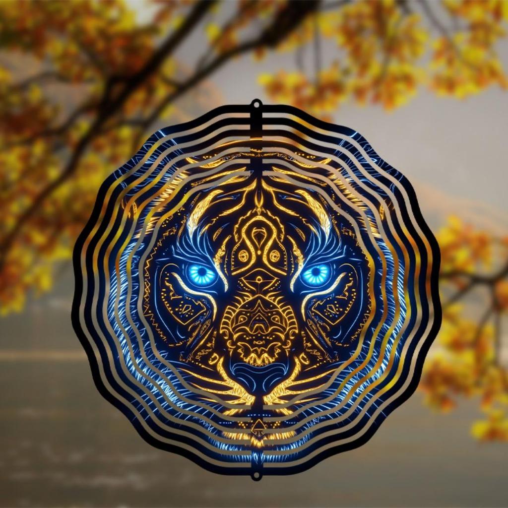 10 Zoll Tiger-Thema Windspiel für Garten Terrasse Elegante Außendekoration Hängende Kunst Geschenk für Freunde Frühling Sommer Leuchtet auf