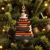 Acrylic Cartoon Book Shelf Christmas Tree Car Rearview Mirror Hangings Pendant Decorative Book Lovers Ornament