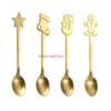 4Pieces Ice Cream Spoons Stirring SpoonS Christmas Themed Stainless Steel Material Coffee Spoons Dessert Spoons 4 Colors HX6C