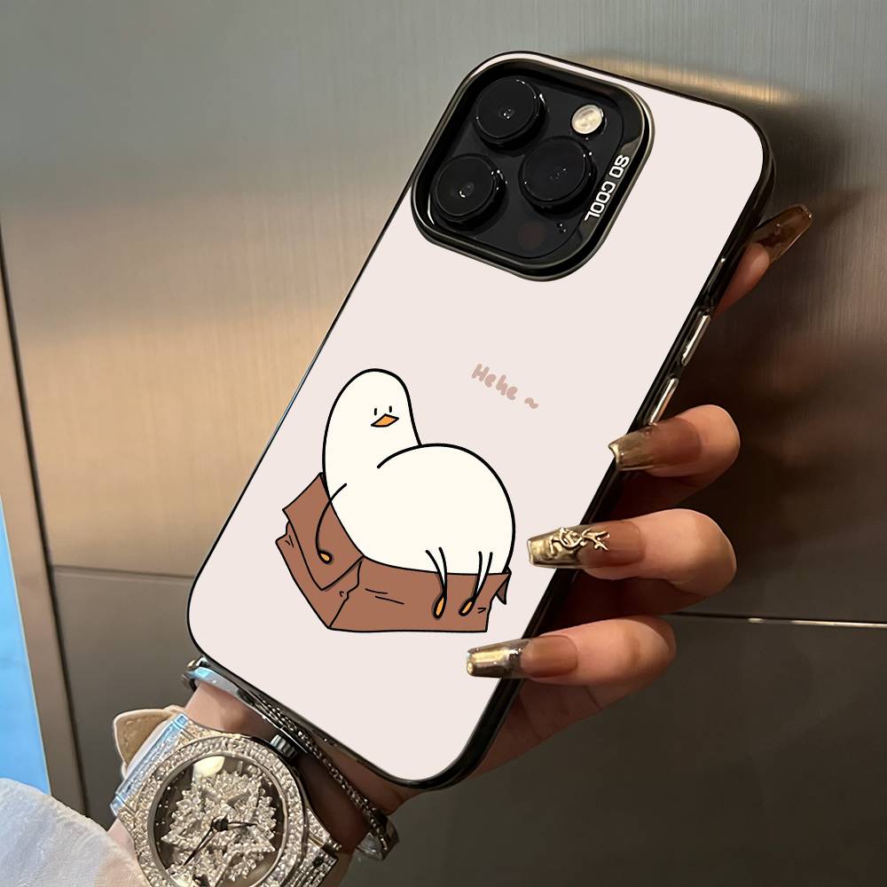 

F-Funny Duck For iPhone 17 16 15 14 13 12 11 Pro Max XS 17 Air Silicone Colored Silver Bumper Cover iPhone16Pro