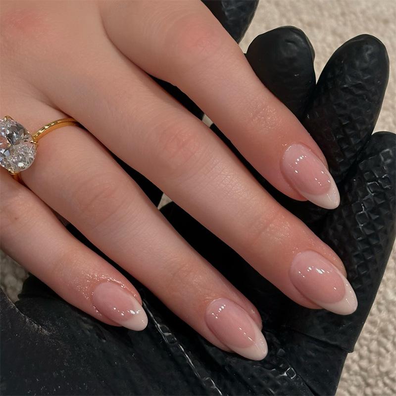 24pcs Pure Desire French Style ABS Material Wearable Almond Shaped Fashion High-End Removable Finger Nail Stickers