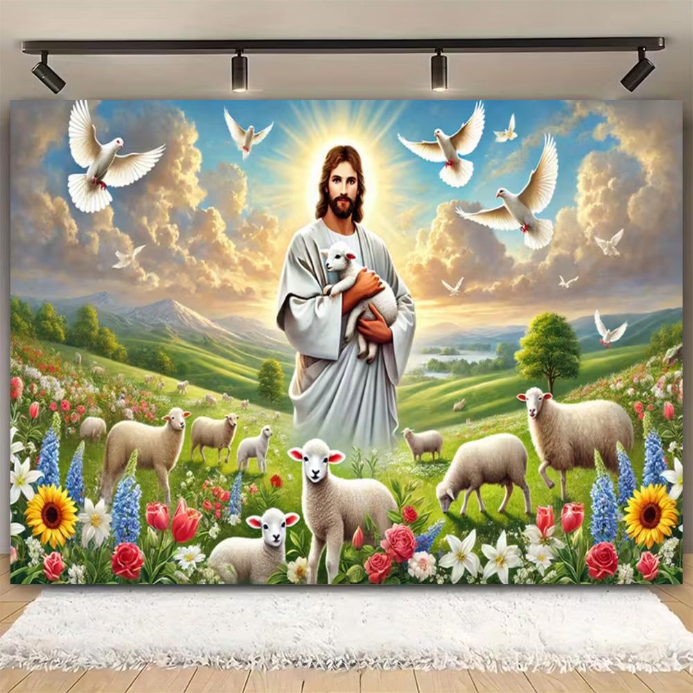 Easter Religion Jesus Theme Party Decoration Photography Background, Easter Egg Rabbit Banner Photography Studio Backdrop Cloth
