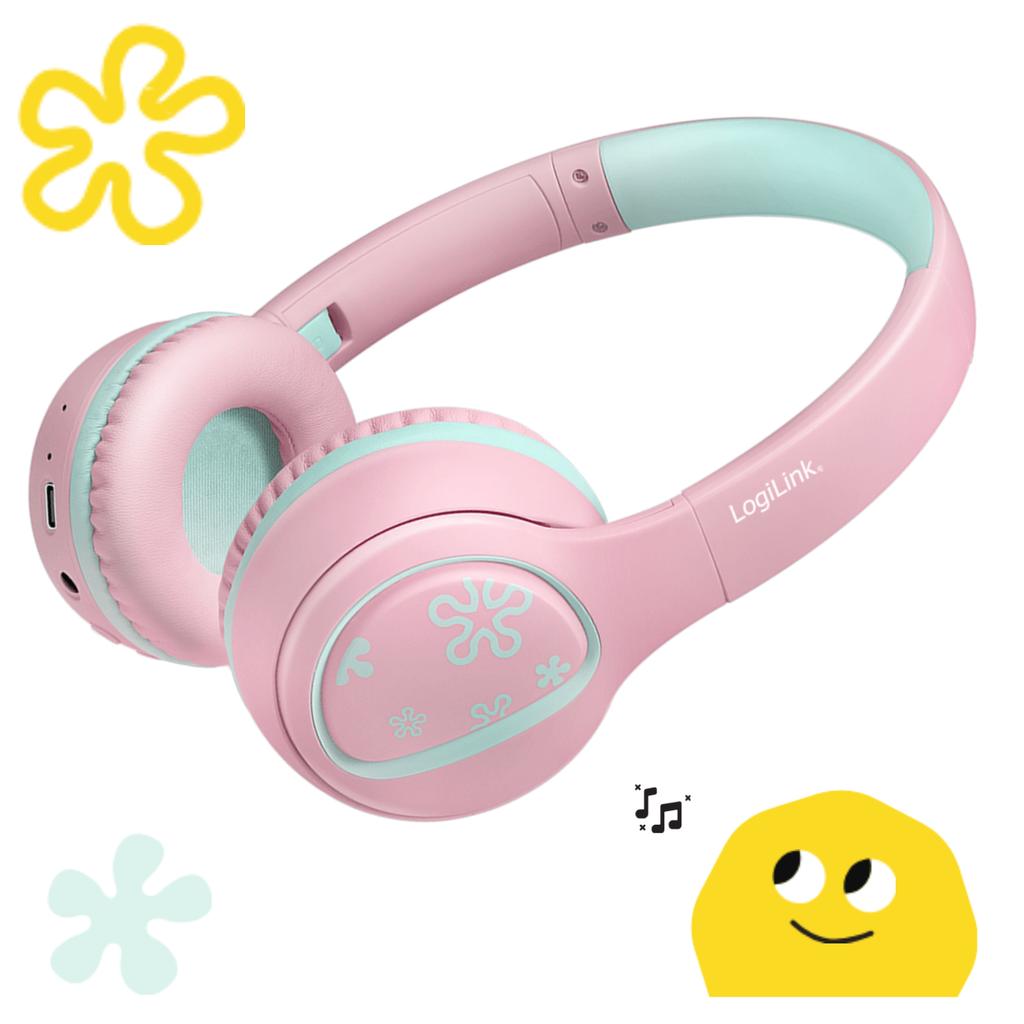 Wireless BT 5.4 headphones FOR children 85 dB microphone foldable pink