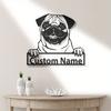 Custom Pug Dog Metal Wall Art, Adorable Home Decor, Easy Hang Name Sign