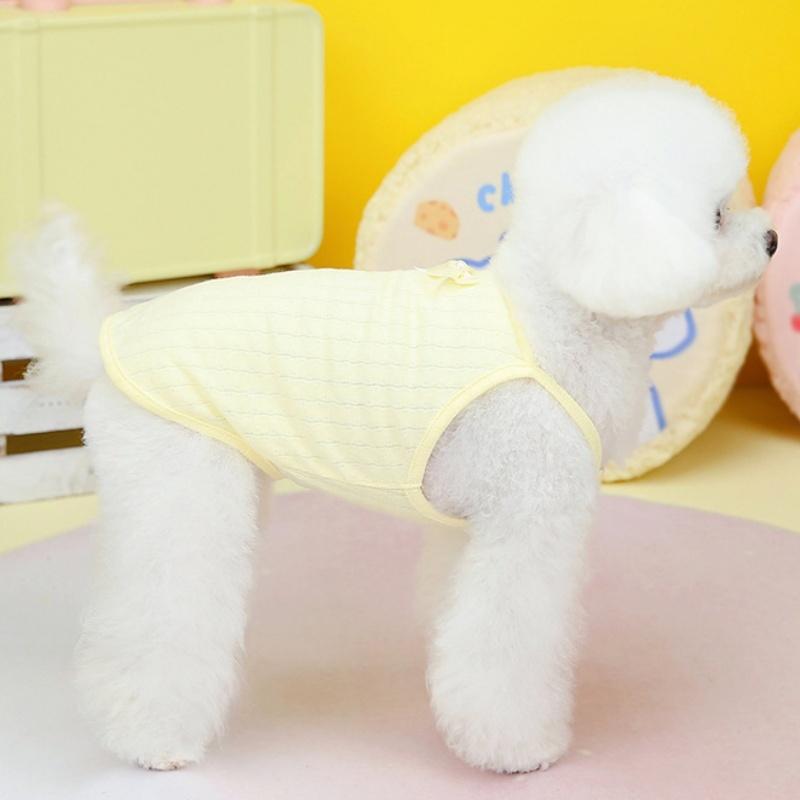Cute Bow Dog Vest Fashion Solid Dog Clothes Summer Sling Puppy Shirt Soft Cotton Cat Vest Pet Pullovers Chihuahua Poodle Apparel