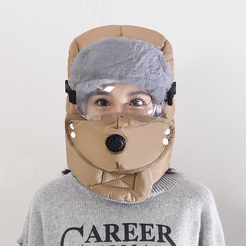 Fleece-Lined Lei Feng Winter Hat with Integrated Scarf and Windproof Face Mask