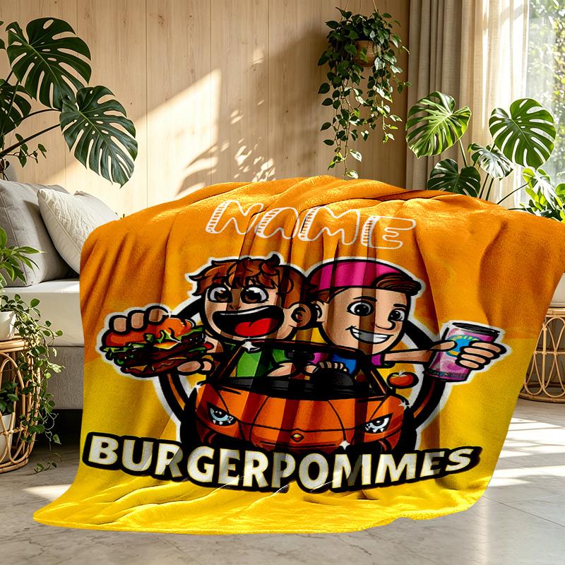 Custom Name Personalized Burgerpommes Print Blanket, Home Decor, Bedroom, Sofa, Camping, Couch, Gifts for Birthday ChristmasEnthusiasts