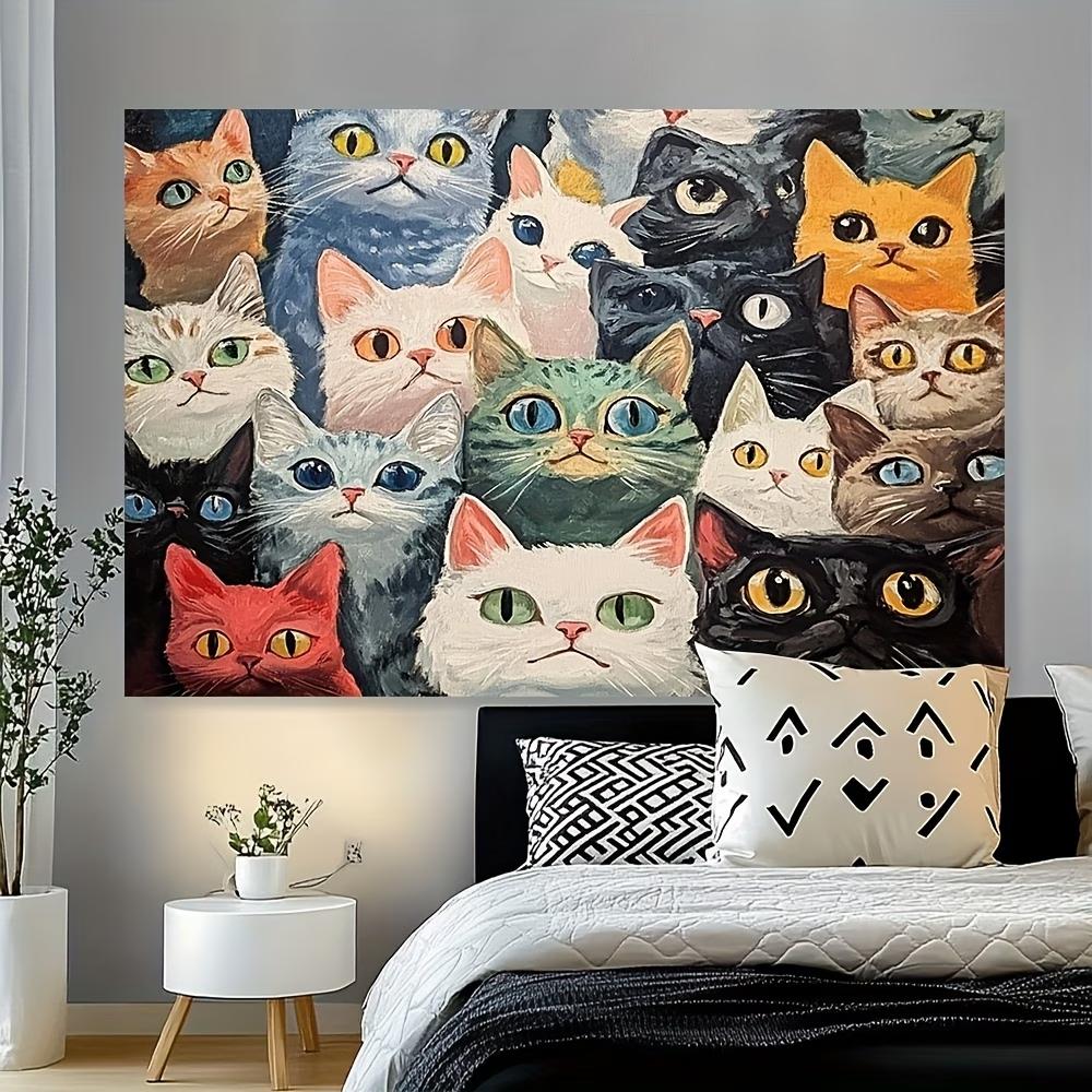 VIKAMA Colorful Cat Collage Print Wall Tapestry Vibrant Feline Art Poster Cat Lover Home Decor for Living Room Bedroom