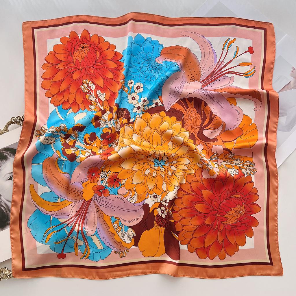 Peony Flower Silk Scarf Female Versatile High-End Small Square Scarf Scarf Temperament Plant Flower Scarf