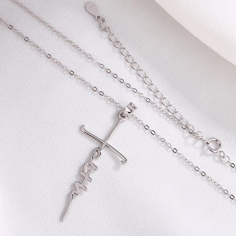 Stylish Sterling Silver S925 Faith Cross Pendant with O-Chain Necklace
