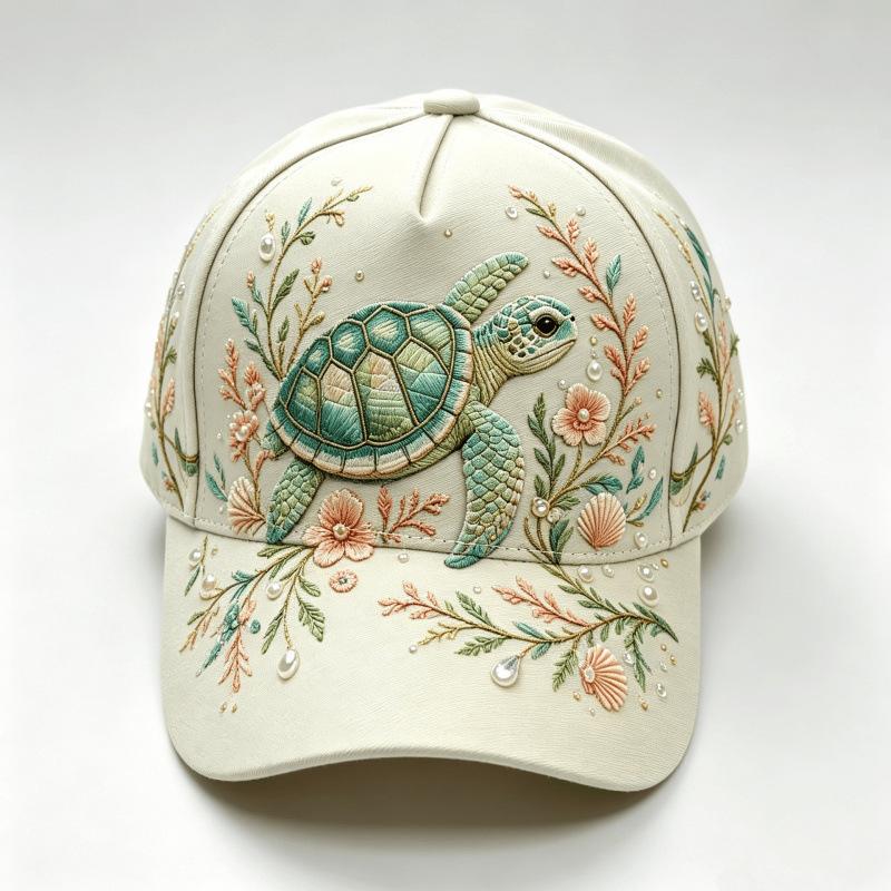 Fashion light green fresh lotus frog print baseball cap, national style three-dimensional hard top cap children's versatile sun hat