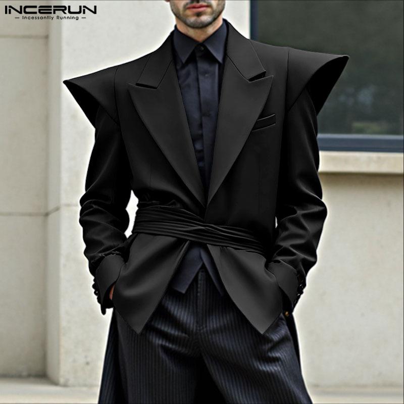 INCERUN Oversized Men Lapel Neck Long Sleeve Slim Waist Casual Shirts Blazer