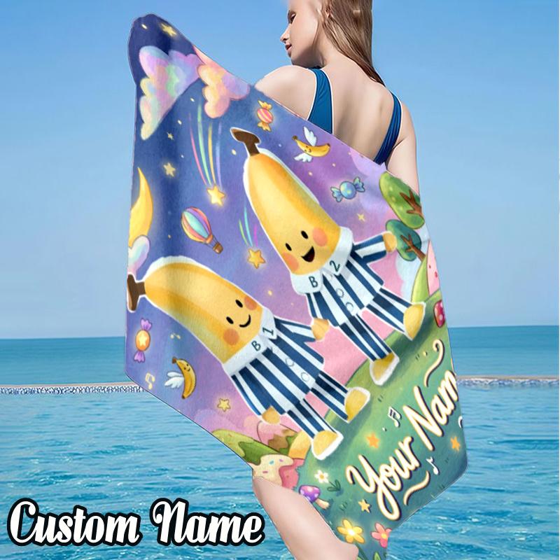 Custom Name Bananas Pyjamas Beach Towel - Soft, Ultra-Absorbent Microfiber, Lightweight, Perfect for Beach, Parties, Travel, Camping