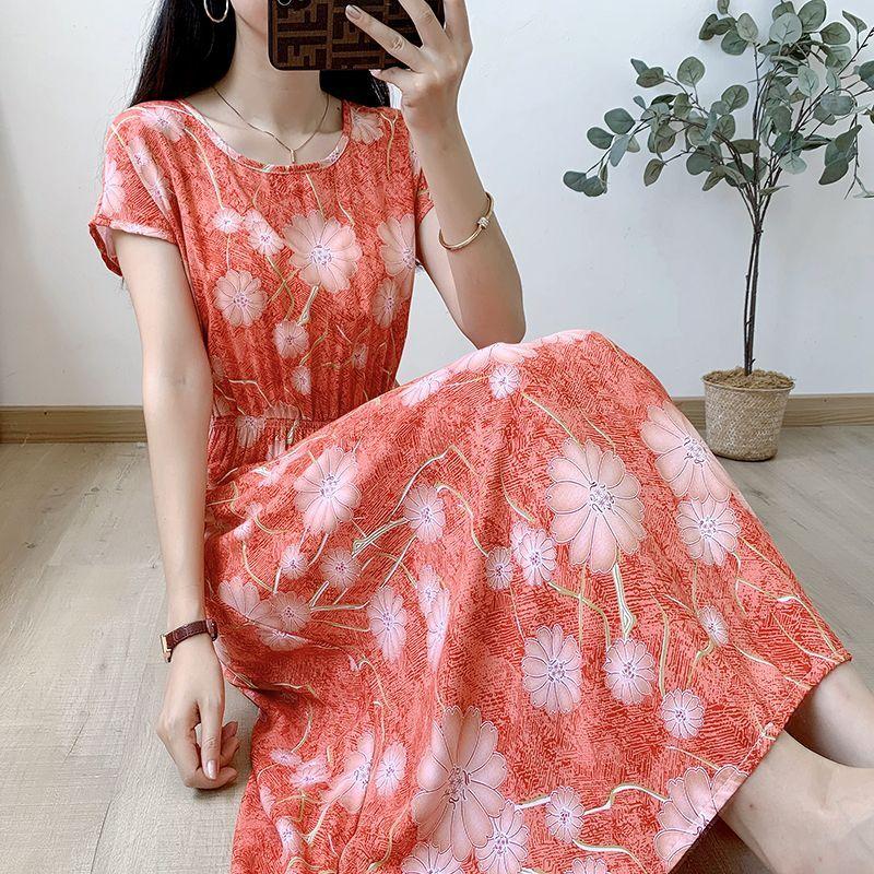 Свободное и обтягивающее хлопково-шелковое платье с короткими рукавами для летней — фото 8