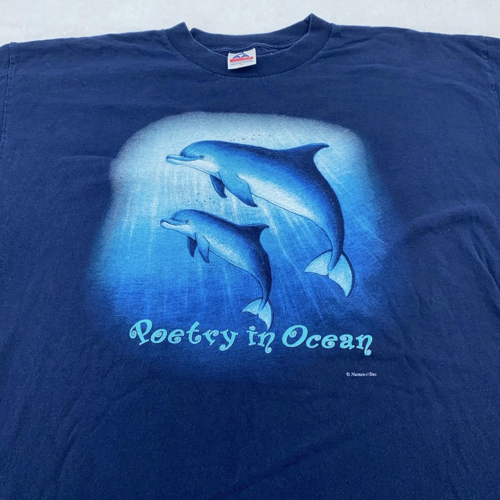 

Винтажная футболка с дельфином в океане, мужская L/XL, природа, гуманитарные науки, пляж, 90-е S