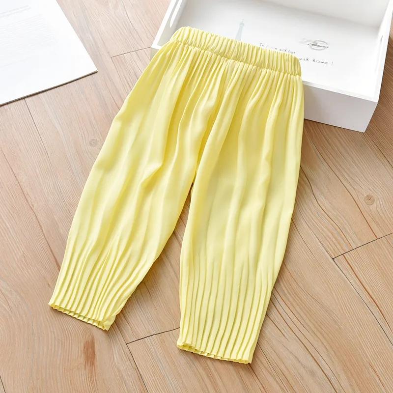 Children's Summer Pants Cute Pleated Chiffon Pants Girls Casual Loose Thin Eight-point Pants
