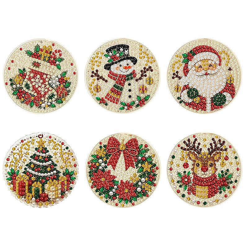 6PCS Diamond Painting 3d Mixed-sized Pearl Beads Snowflake Shape Xmas Pearl Suncatcher Kit Diy Craft Festive Wall Decor Pendant