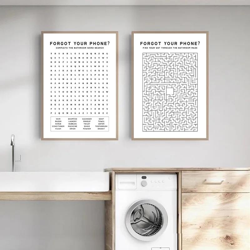 Laundry Room Care Symbols Stain Removal Guide Wall Art Poster Prints Canvas Painting for Funny Bathroom Washroom Quotes Decor